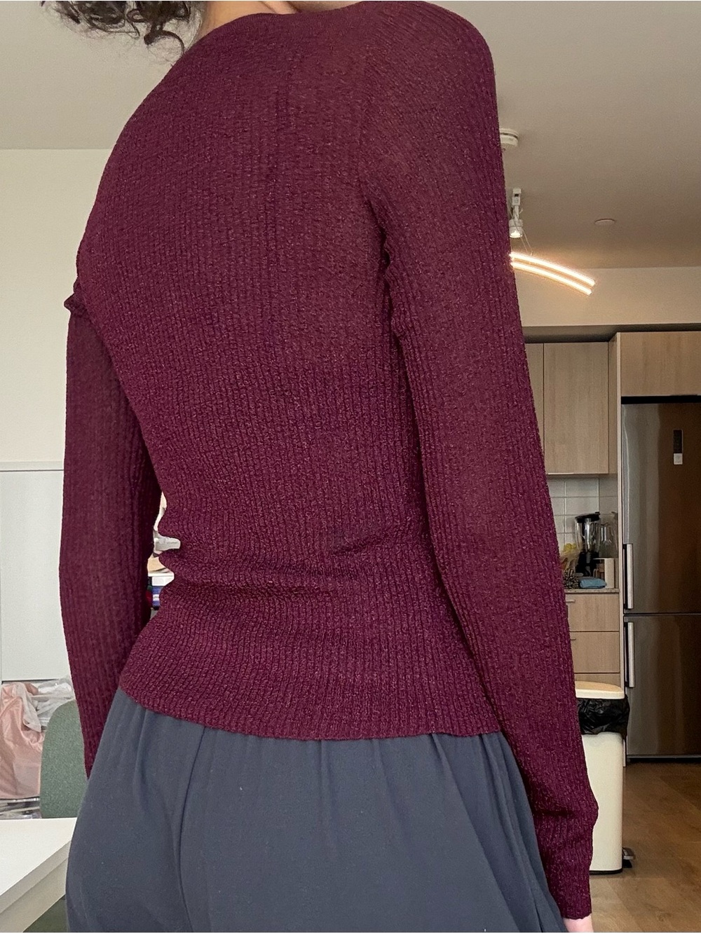 Zara Maroon Ribbed Button-Up Cardigan - Picture 2 of 3